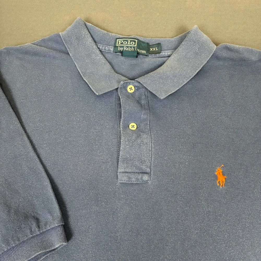 Polo Ralph Lauren Blue Short Sleeve Polo Men's Size XXL Orange Pony VTG Preppy